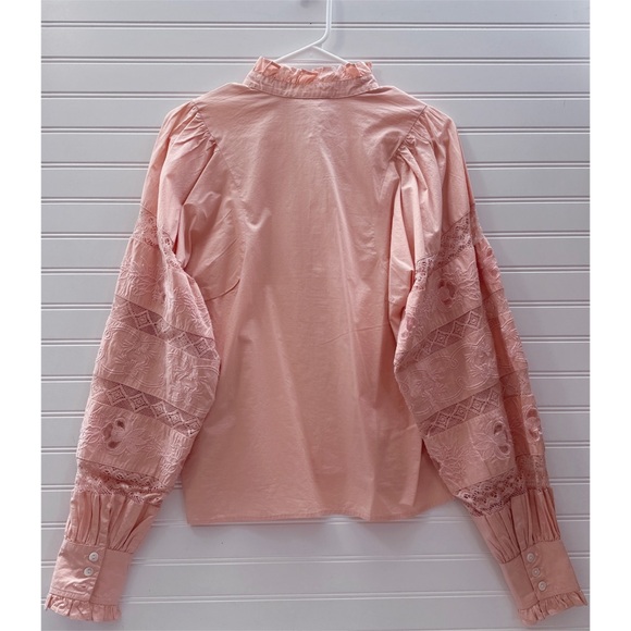 Anthropologie x Love The Label Puff Sleeve Lace Button Down Blouse NWT Size XS - Picture 7 of 12